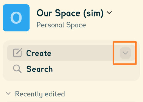 Create, and Down arrow