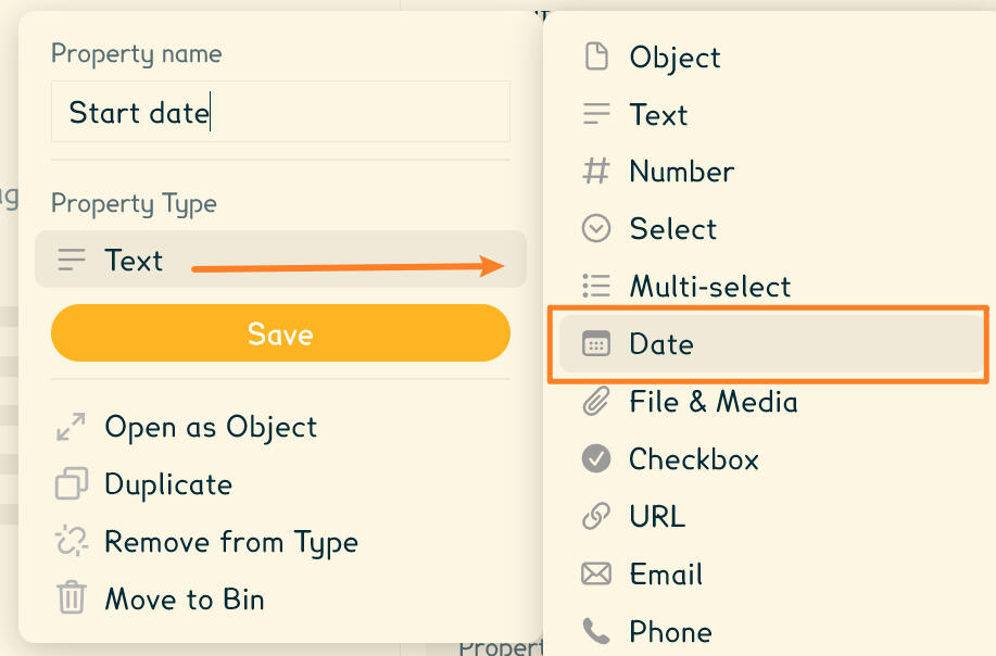Setting the property as a "Date"